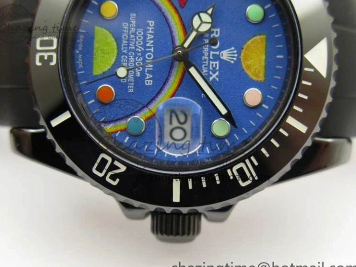 MiroTime 1227 Submariner 40mm Black Ceramic 5GF Best Edition Blue Candy Dial on Black Rubber Strap SA FashionForward 2473